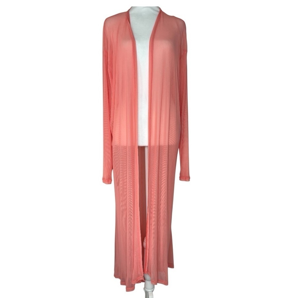 Zenana Vibrant Coral Long Sleeve Sheer Cardigan Size 1X